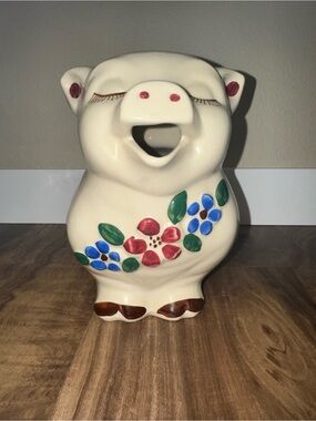 Vintage MCM Mint Condition Shawnee Smiley Pig 1 Qt Floral Ceramic Pitcher USA